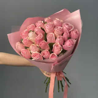 Букет из 25 розовых роз 40см (Кения)