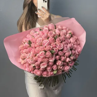 Букет из 101 розовой розы 40см (Кения)