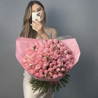 Букет из 101 розовой розы 40см (Кения)